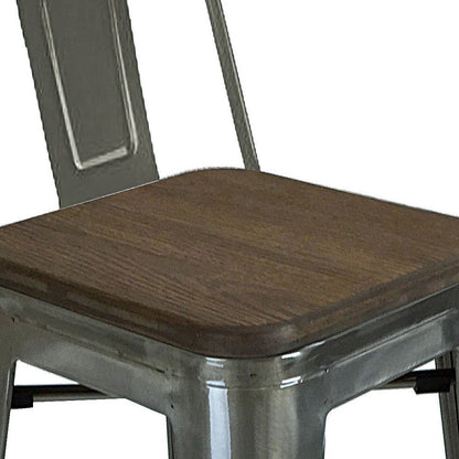 Set of Four 30" Brown And Gray Solid Wood And Metal Low Back Bar Height Bar Chairs HomeRoots