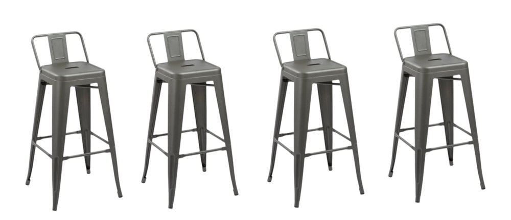 Set of Four 26" Dark Gray Steel And Metal Low Back Counter Height Bar Chairs HomeRoots