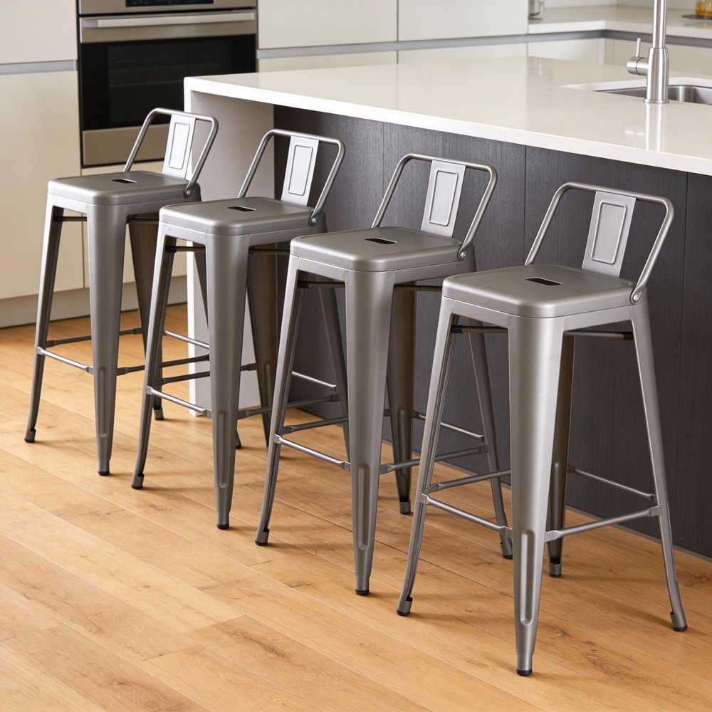 Set of Four 26" Dark Gray Steel And Metal Low Back Counter Height Bar Chairs HomeRoots