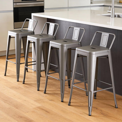 Set of Four 26" Dark Gray Steel And Metal Low Back Counter Height Bar Chairs HomeRoots