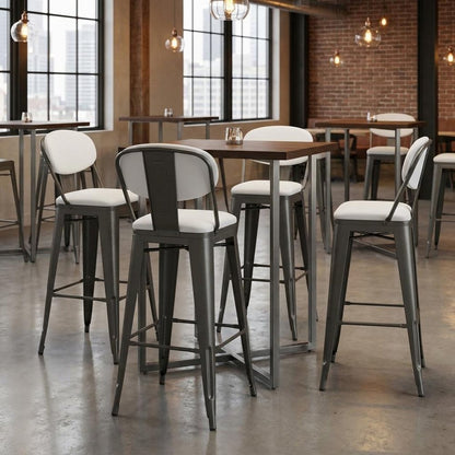 Set of Four 26" Dark Gray Steel And Metal Low Back Counter Height Bar Chairs HomeRoots