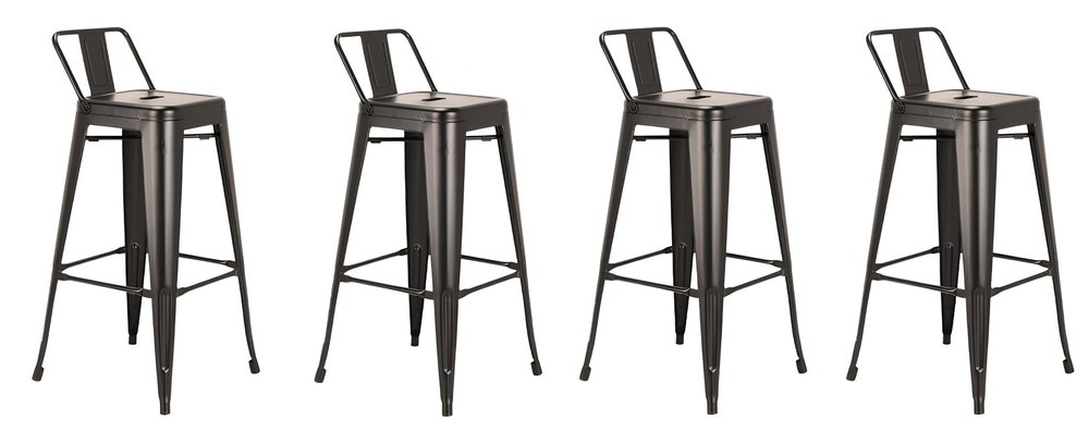 Set of Four 26" Black Steel And Metal Low Back Counter Height Bar Chairs HomeRoots