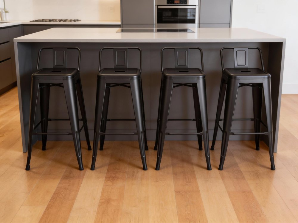 Set of Four 26" Black Steel And Metal Low Back Counter Height Bar Chairs HomeRoots