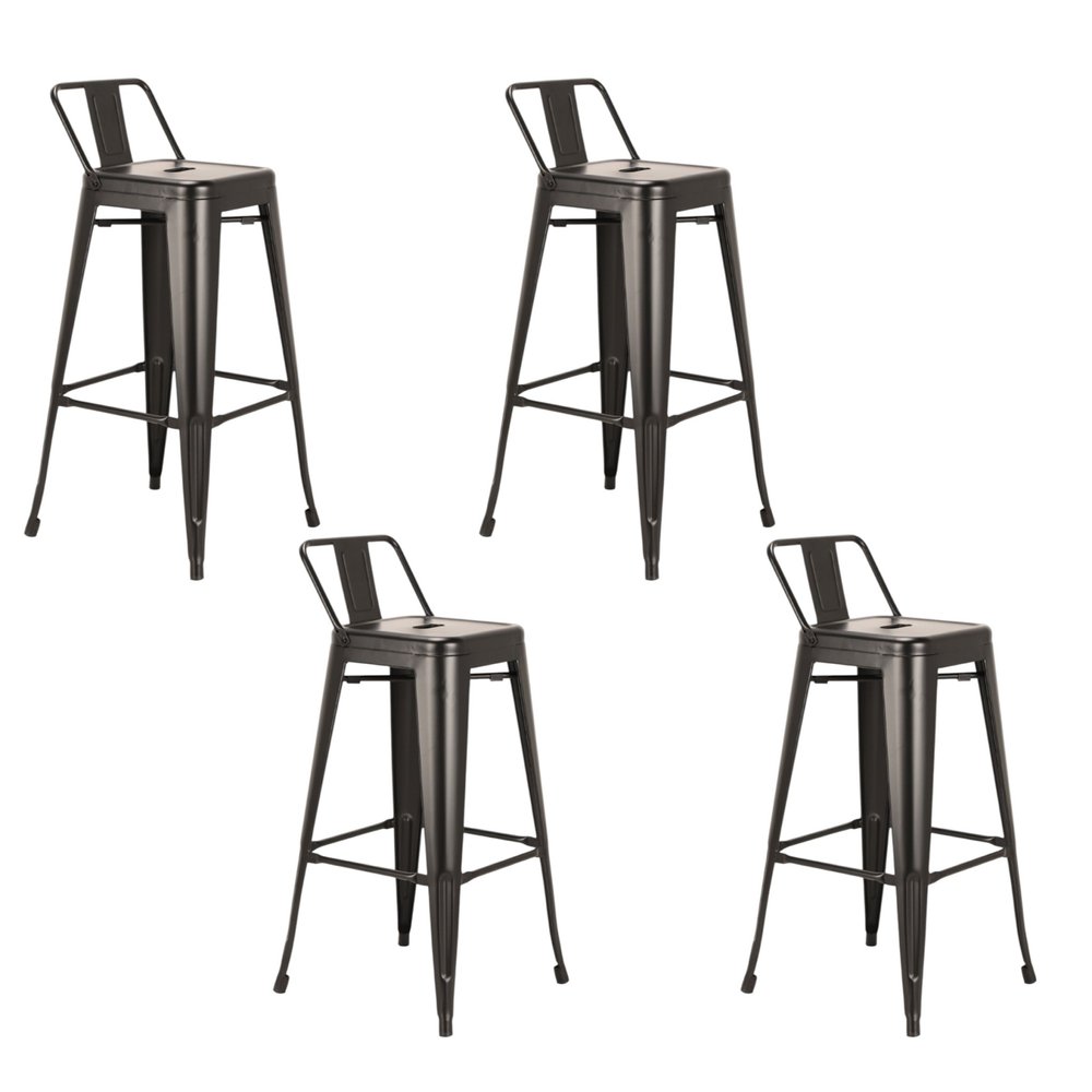 Set of Four 26" Black Steel And Metal Low Back Counter Height Bar Chairs HomeRoots