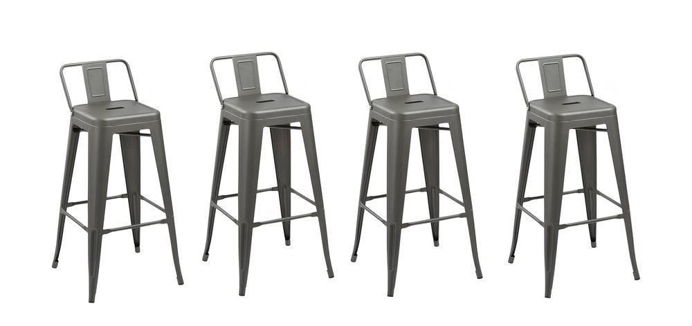 Set of Four 26" Gray Steel And Metal Low Back Counter Height Bar Chairs HomeRoots