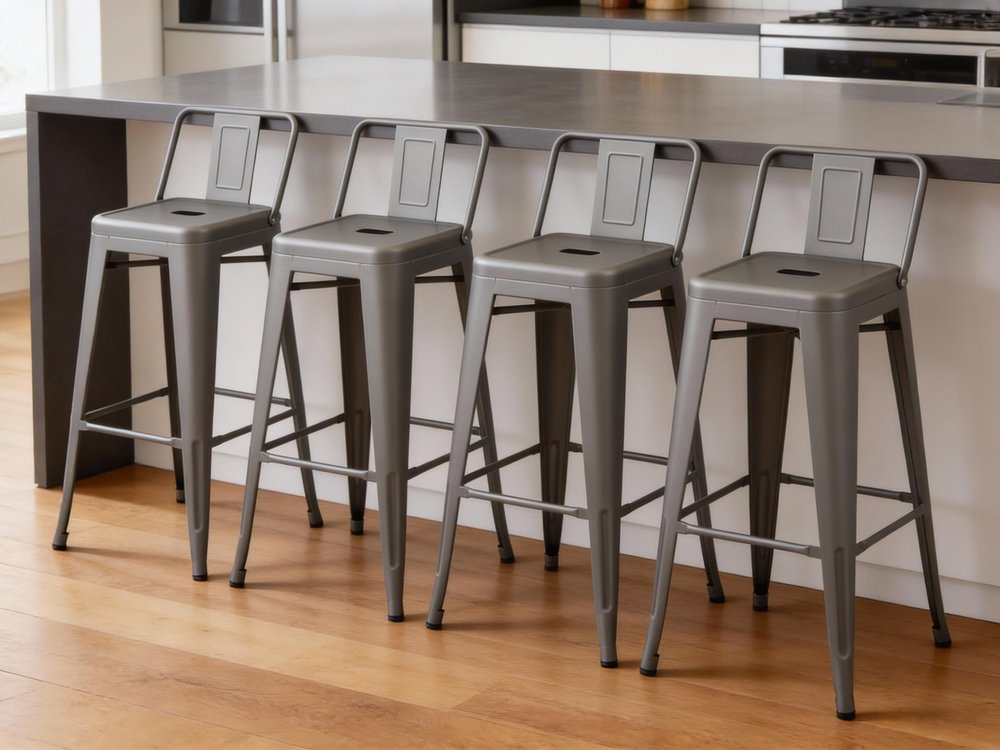 Set of Four 26" Gray Steel And Metal Low Back Counter Height Bar Chairs HomeRoots