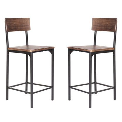 Set of Two 25" Brown And Black Solid Wood And Metal Counter Height Bar Chairs HomeRoots
