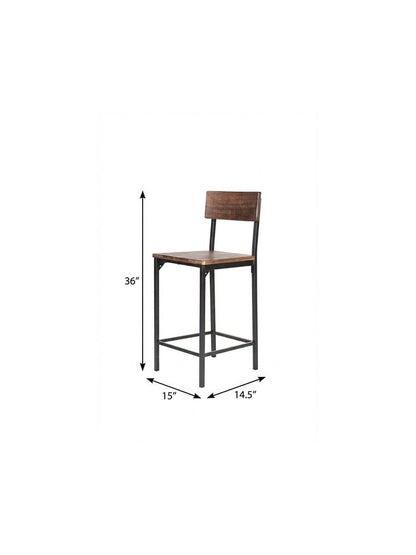 Set of Two 25" Brown And Black Solid Wood And Metal Counter Height Bar Chairs HomeRoots
