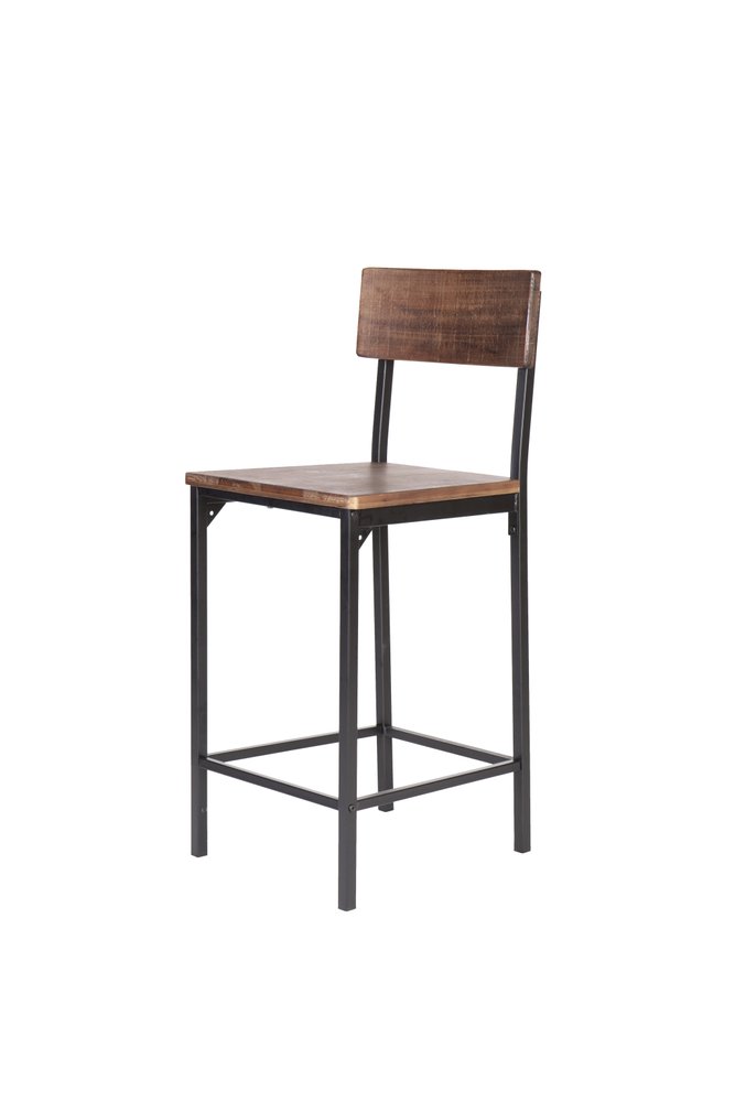 Set of Two 25" Brown And Black Solid Wood And Metal Counter Height Bar Chairs HomeRoots