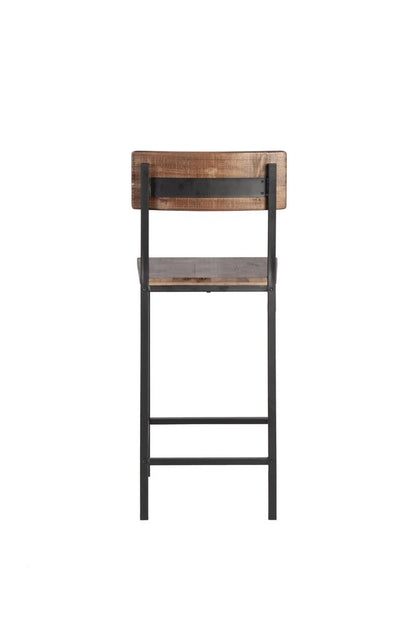 Set of Two 25" Brown And Black Solid Wood And Metal Counter Height Bar Chairs HomeRoots