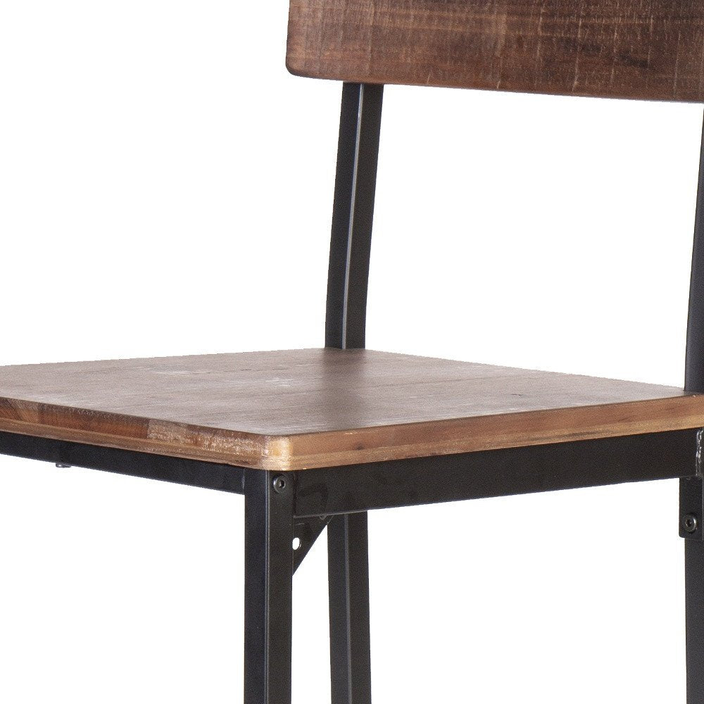 Set of Two 25" Brown And Black Solid Wood And Metal Counter Height Bar Chairs HomeRoots