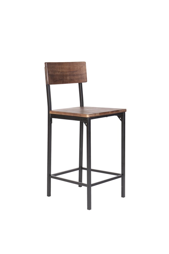 Set of Two 25" Brown And Black Solid Wood And Metal Counter Height Bar Chairs HomeRoots