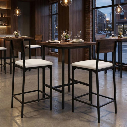 Set of Two 25" Brown And Black Solid Wood And Metal Counter Height Bar Chairs HomeRoots