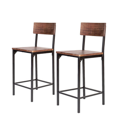 Set of Two 25" Brown And Black Solid Wood And Metal Counter Height Bar Chairs HomeRoots