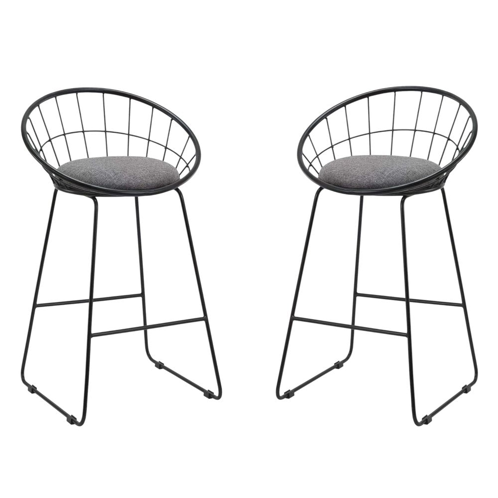 Set of Two 26" Gray And Black Fabric And Metal Low Back Counter Height Bar Chairs HomeRoots