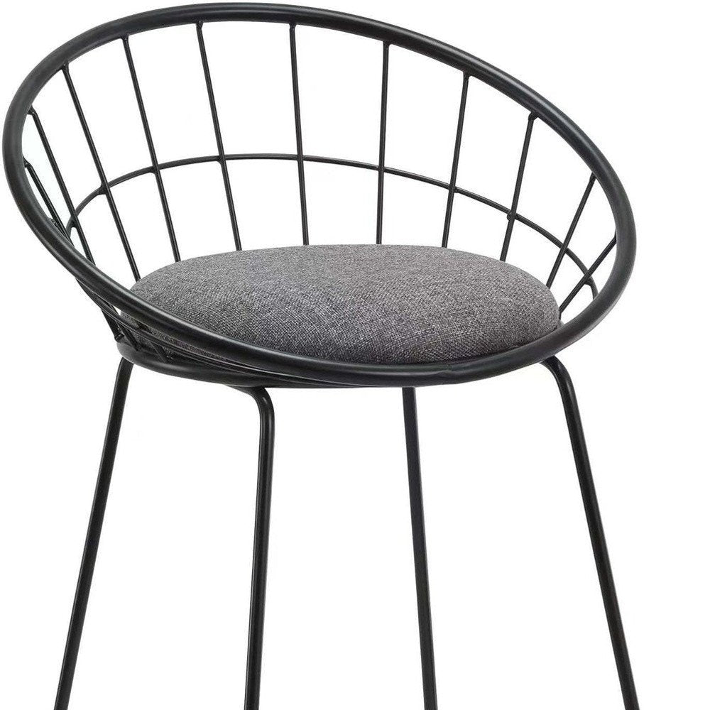 Set of Two 26" Gray And Black Fabric And Metal Low Back Counter Height Bar Chairs HomeRoots