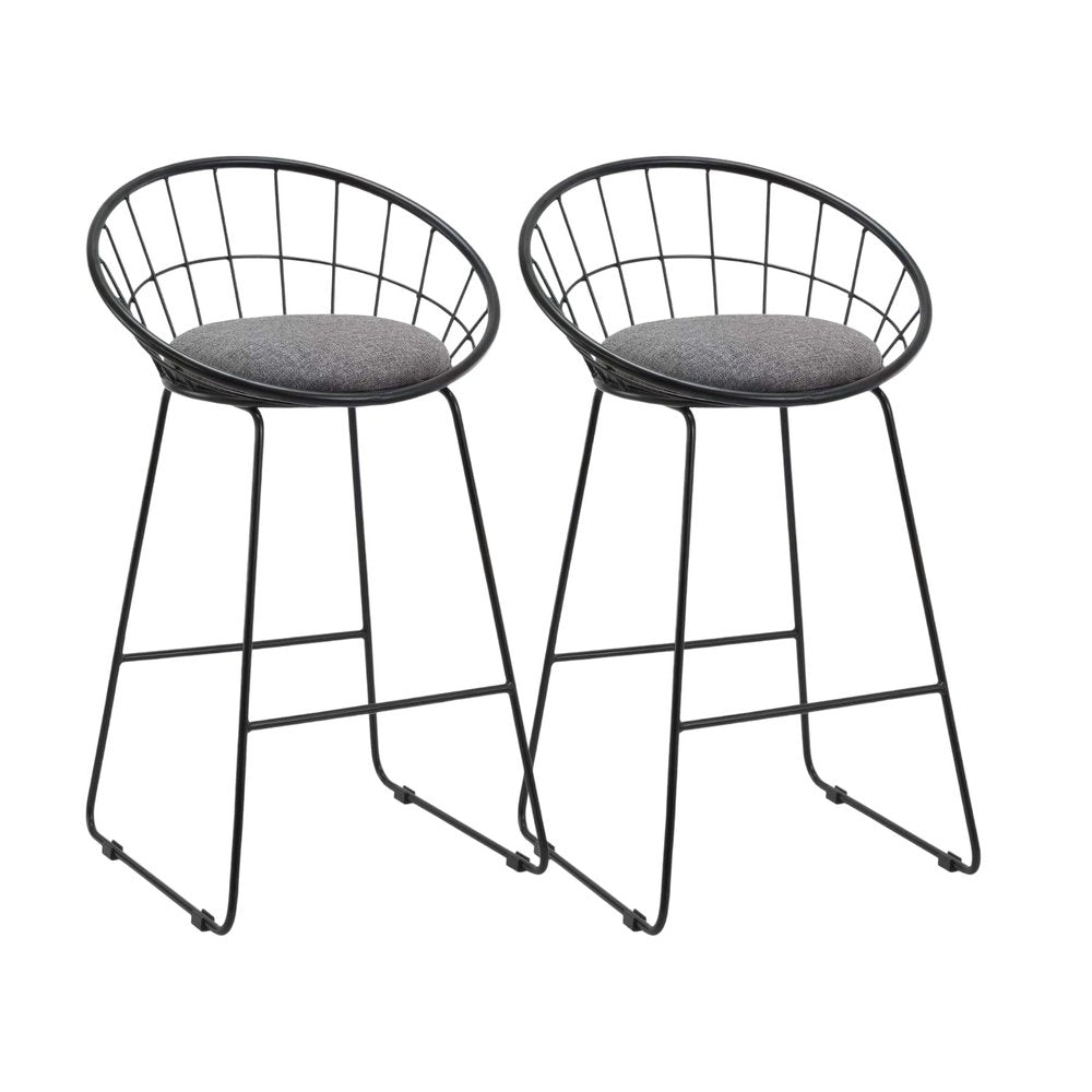 Set of Two 26" Gray And Black Fabric And Metal Low Back Counter Height Bar Chairs HomeRoots