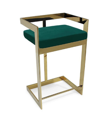 30" Green And Gold Velvet And Metal Low Back Bar Height Bar Chair HomeRoots