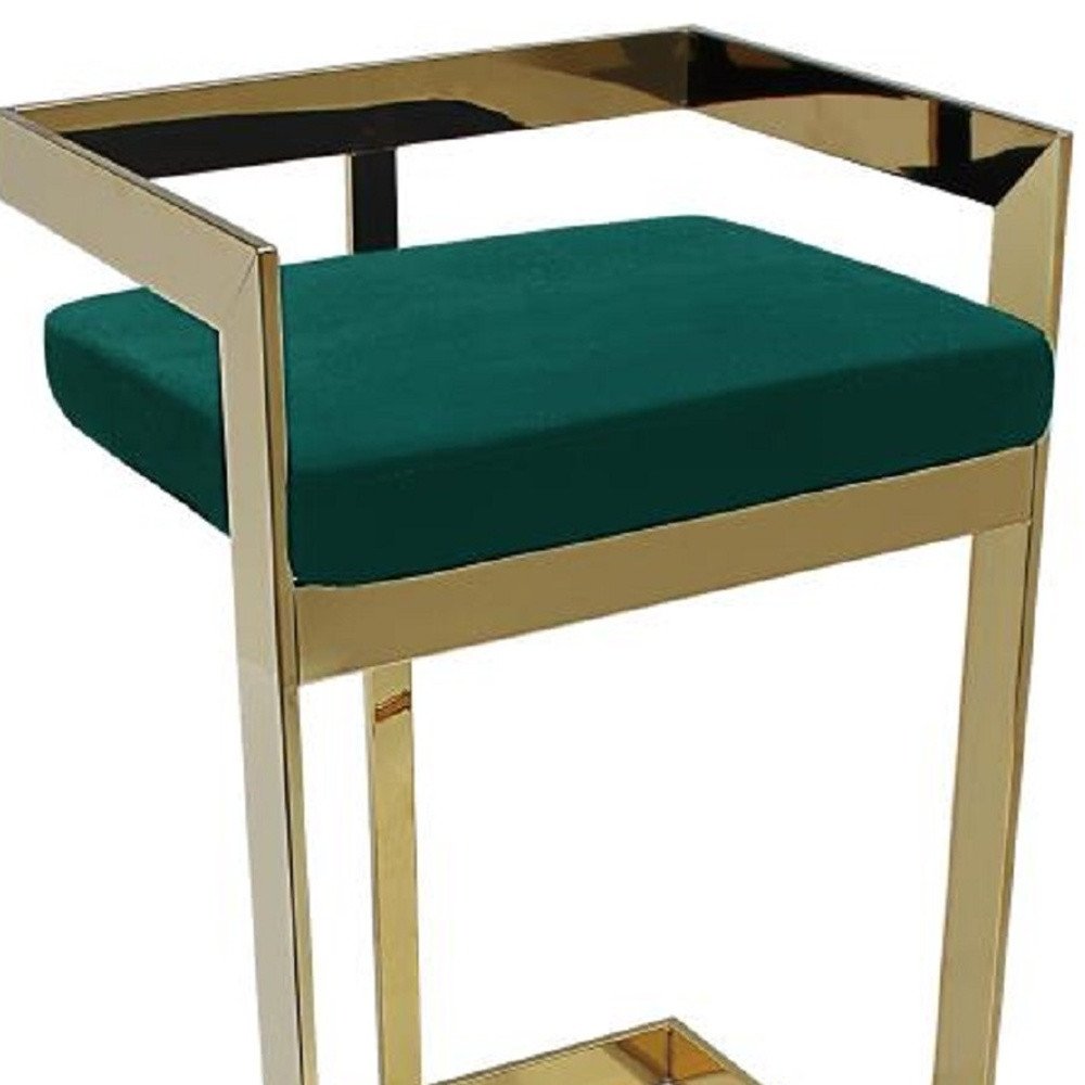 30" Green And Gold Velvet And Metal Low Back Bar Height Bar Chair HomeRoots