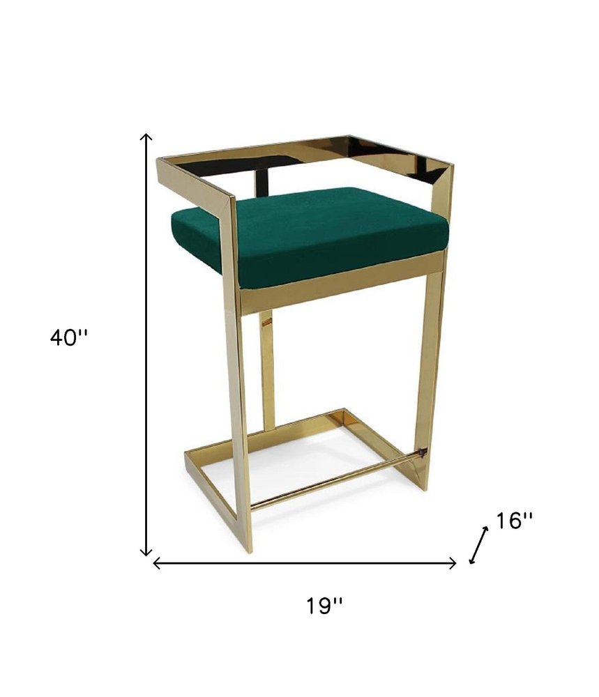 30" Green And Gold Velvet And Metal Low Back Bar Height Bar Chair HomeRoots