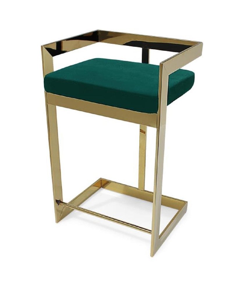 30" Green And Gold Velvet And Metal Low Back Bar Height Bar Chair HomeRoots