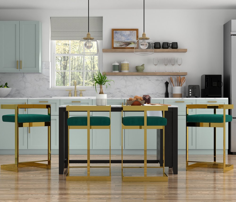 26" Green and Gold Velvet and Stainless Steel Backless Bar Height Bar Chair HomeRoots