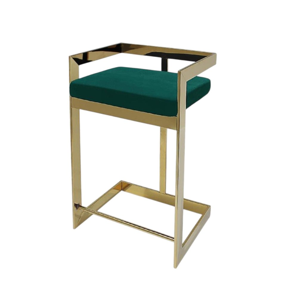 26" Green And Gold Velvet And Steel Backless Bar Height Bar Chair HomeRoots
