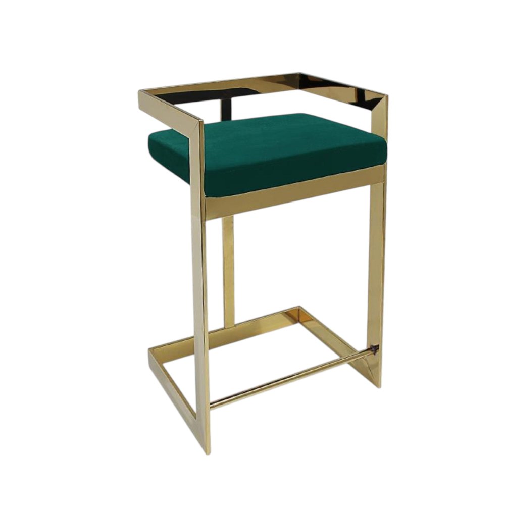 26" Green And Gold Velvet And Steel Backless Bar Height Bar Chair HomeRoots