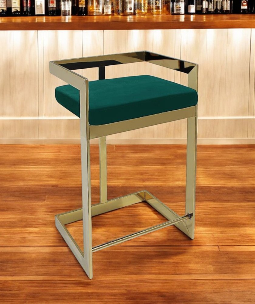 26" Green and Gold Velvet and Stainless Steel Backless Bar Height Bar Chair HomeRoots
