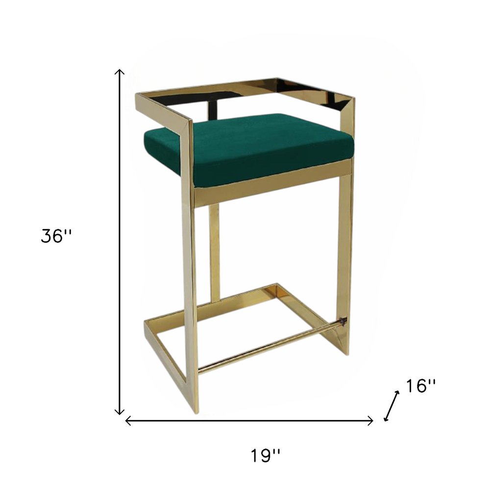 26" Green And Gold Velvet And Steel Backless Bar Height Bar Chair HomeRoots