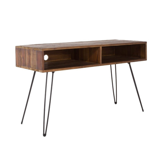48" Black And Brown Metal And Reclaimed Wood Open Shelving TV Stand HomeRoots