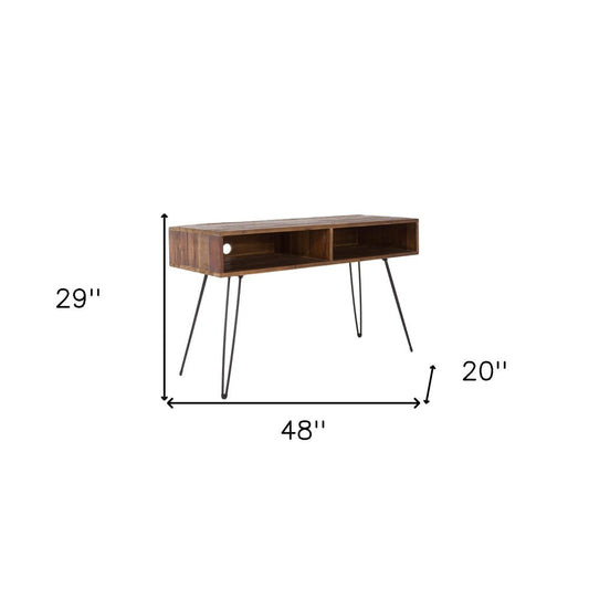 48" Black And Brown Metal And Reclaimed Wood Open Shelving TV Stand HomeRoots