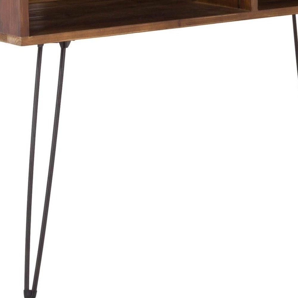 48" Black And Brown Metal And Reclaimed Wood Open Shelving TV Stand HomeRoots