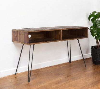 48" Black And Brown Metal And Reclaimed Wood Open Shelving TV Stand HomeRoots
