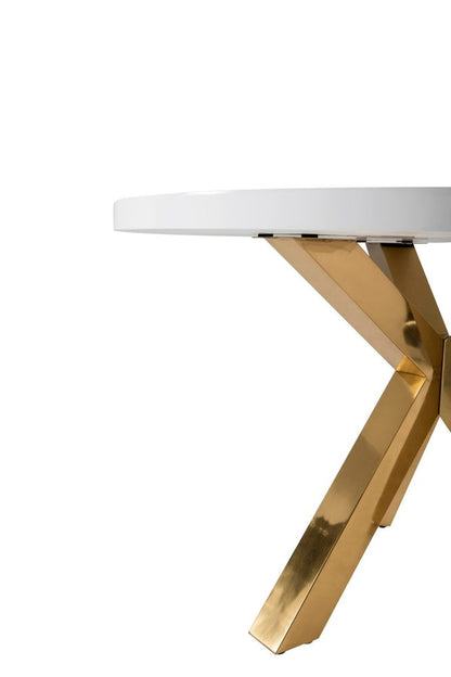 48" White and Gold Wood and Metal Cross Leg Base Round Top Dining Table HomeRoots