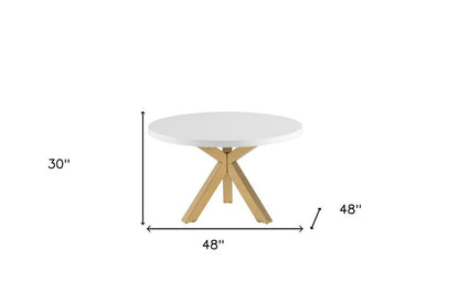 48" White and Gold Wood and Metal Cross Leg Base Round Top Dining Table HomeRoots