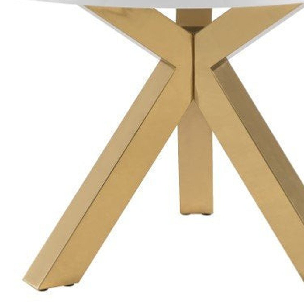 48" White and Gold Wood and Metal Cross Leg Base Round Top Dining Table HomeRoots