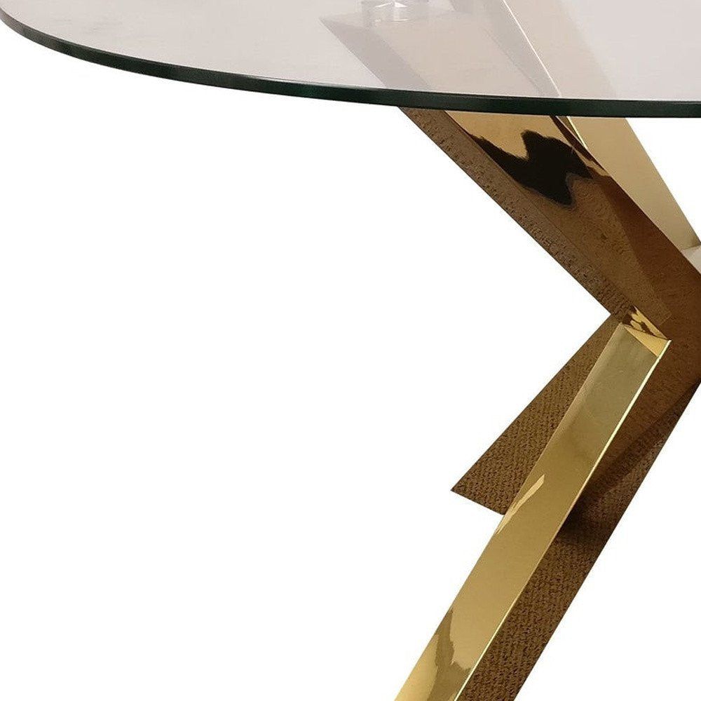 54" Clear and Gold Glass and Metal Cross Leg Base Round Top Dining Table HomeRoots