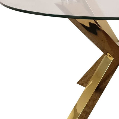 54" Clear and Gold Glass and Metal Cross Leg Base Round Top Dining Table HomeRoots