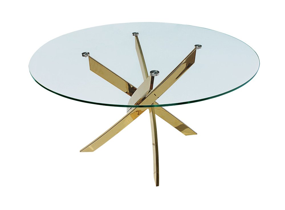 54" Clear and Gold Glass and Metal Cross Leg Base Round Top Dining Table HomeRoots