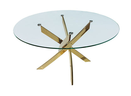 54" Clear and Gold Glass and Metal Cross Leg Base Round Top Dining Table HomeRoots
