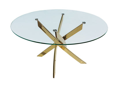 54" Clear and Gold Glass and Metal Cross Leg Base Round Top Dining Table HomeRoots