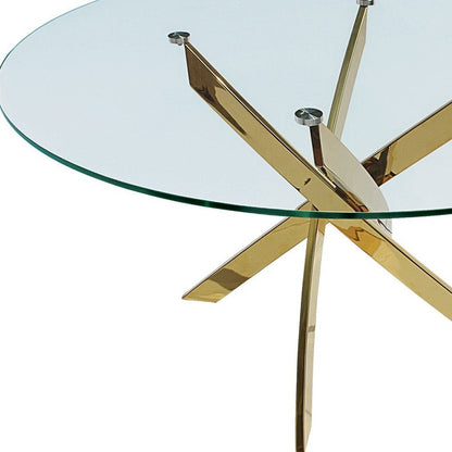54" Clear and Gold Glass and Metal Cross Leg Base Round Top Dining Table HomeRoots
