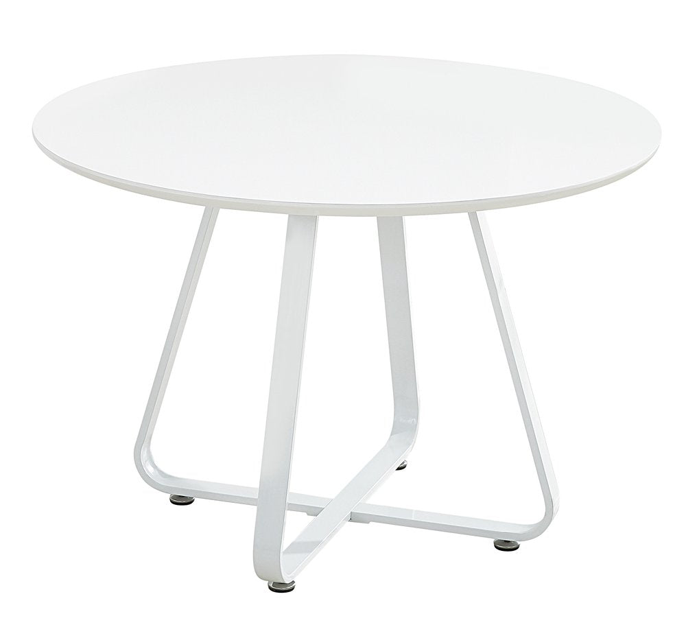 43" White Wood and Metal Sled Base Round Top Dining Table HomeRoots