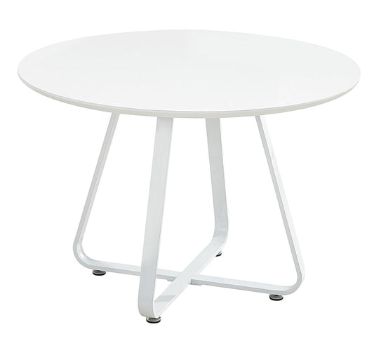 43" White Wood and Metal Sled Base Round Top Dining Table HomeRoots