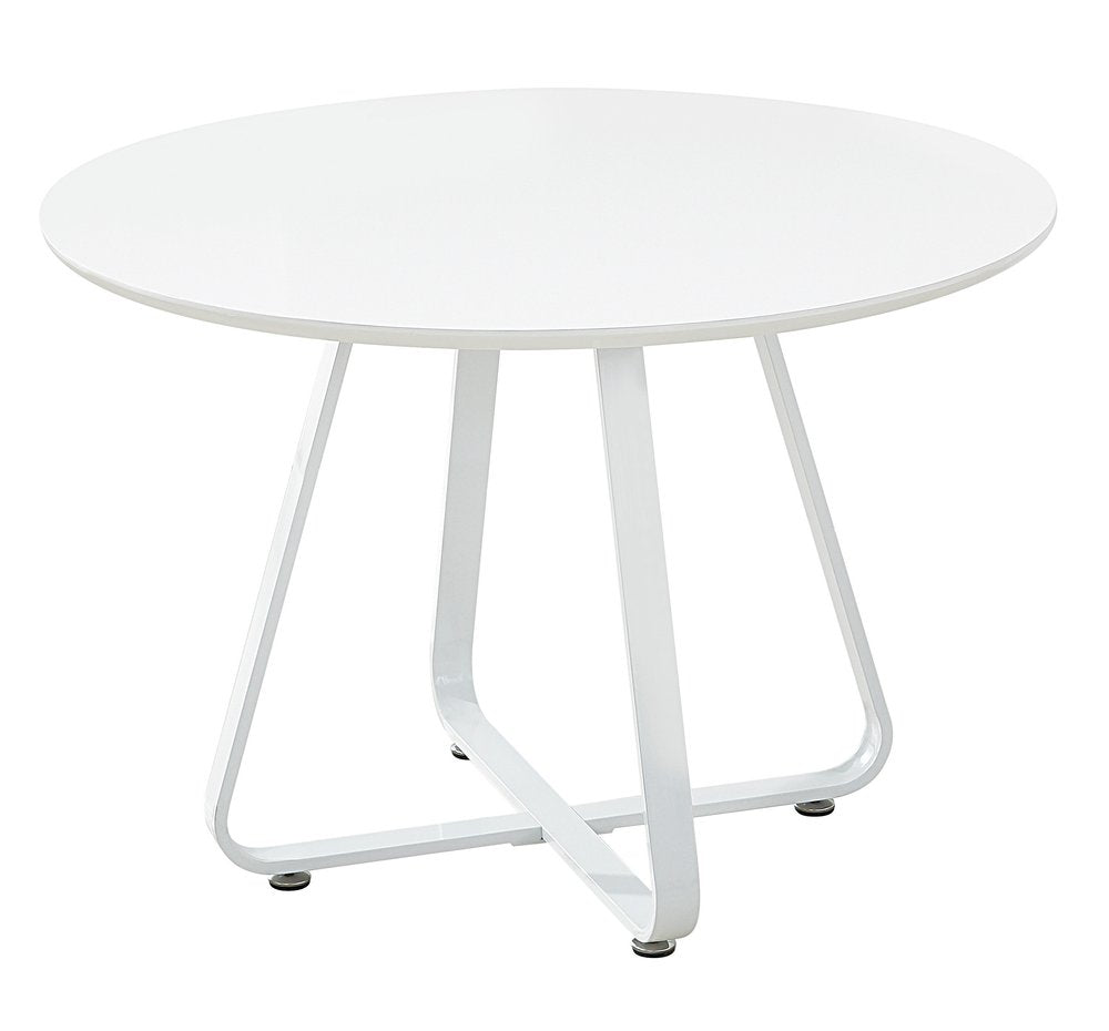 43" White Wood and Metal Sled Base Round Top Dining Table HomeRoots