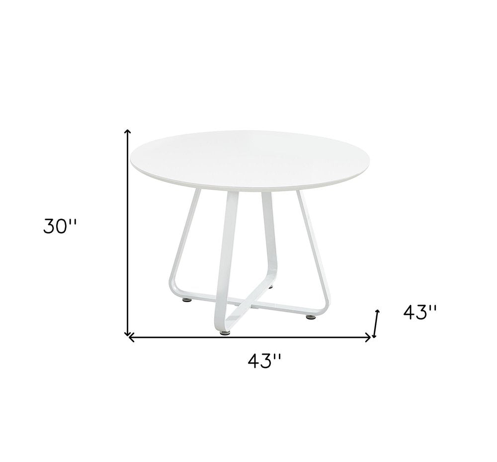 43" White Wood and Metal Sled Base Round Top Dining Table HomeRoots