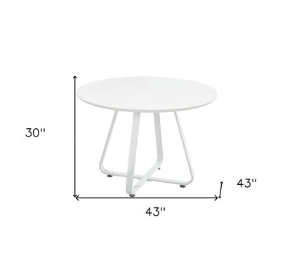 43" White Wood and Metal Sled Base Round Top Dining Table HomeRoots