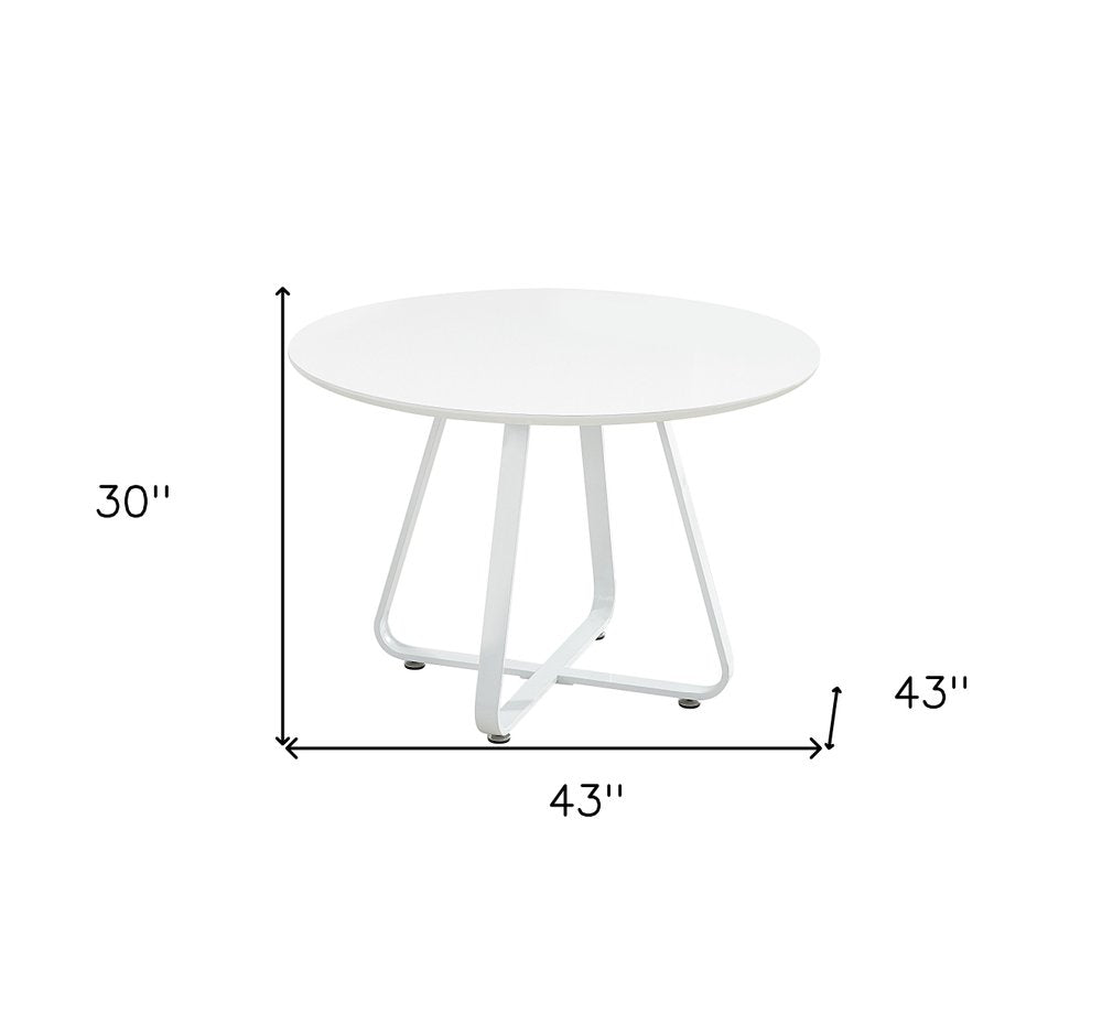 43" White Wood and Metal Sled Base Round Top Dining Table HomeRoots