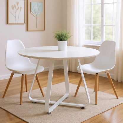 43" White Wood and Metal Sled Base Round Top Dining Table HomeRoots